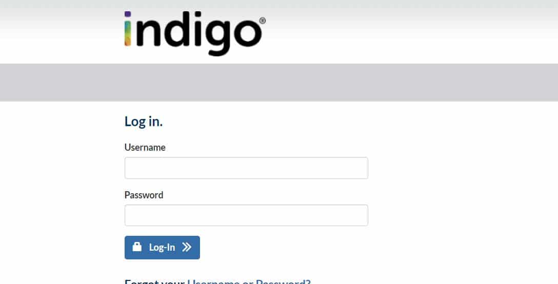 Indigo credit card login page
